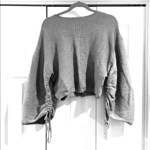 Cropped Ribbed Drawstring Sweater